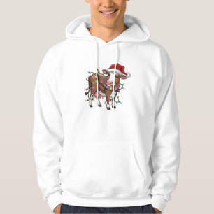 Cute Cow Christmas Light Reindeer Santa Christmas  Hoodie