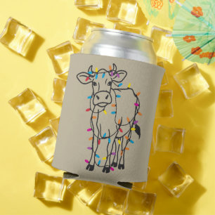 Cute Cow Christmas Lights Heifers Holiday Farm Can Cooler