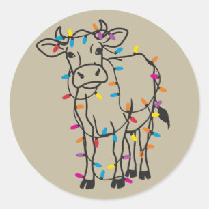 Cute Cow Christmas Lights Heifers Holiday Farm Classic Round Sticker