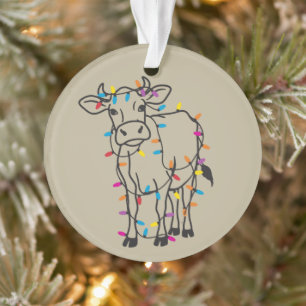Cute Cow Christmas Lights Heifers Holiday Farm Ornament