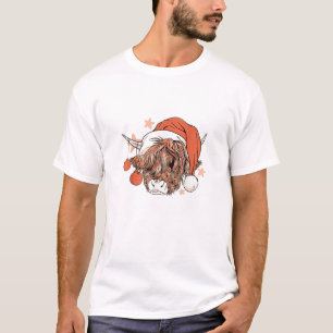 Cute Cow Christmas Santa Hat Funny Festive  T-Shirt
