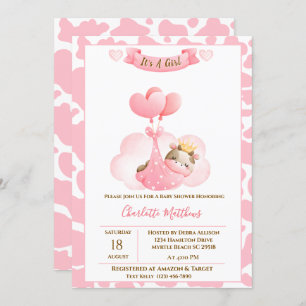 Cute Cow Cloud Balloons Baby Shower Invitation