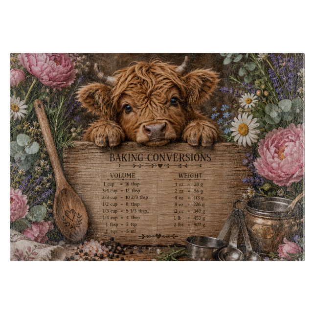 Cute Cow Conversion Chart Cutting Board (Front)