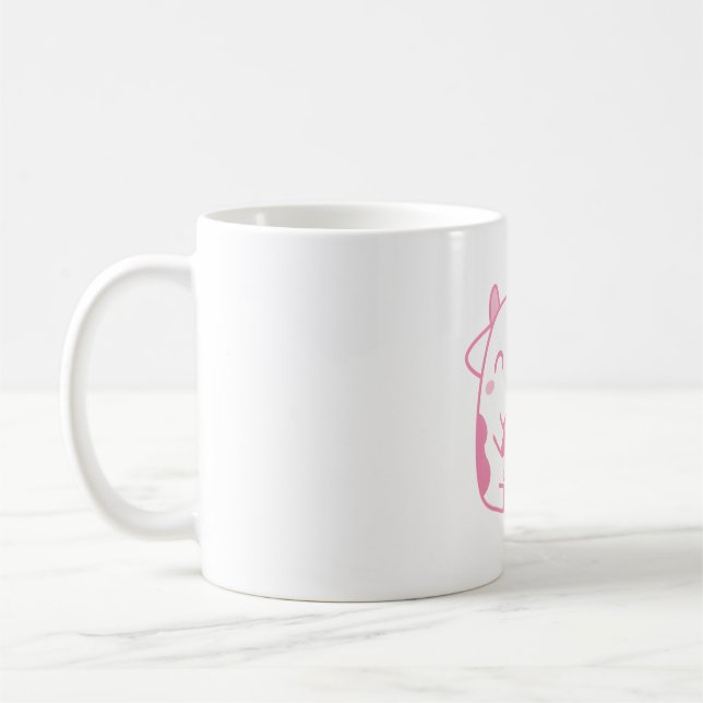 Cute Cow Drinking Strawberry Milk Coffee Mug (Left)