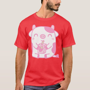 Cute Cow Drinking Strawberry Milk T-Shirt