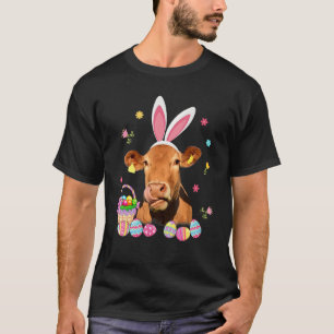 Cute Cow Easter Day Bunny Eggs Basket Heifer Cow F T-Shirt