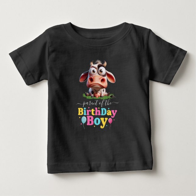 Cute Cow Farm Animals 2nd Birthday Party Baby T-Shirt (Front)