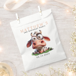 Cute Cow Farm Animals 2nd Birthday Party Favour Bag