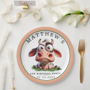 Cute Cow Farm Animals 2nd Birthday Party Paper Plate