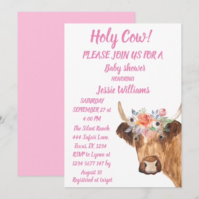 Cute Cow Farm Country Baby Girl Western Floral  In Invitation (Front/Back)