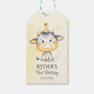 Cute Cow First Birthday Favour Tags