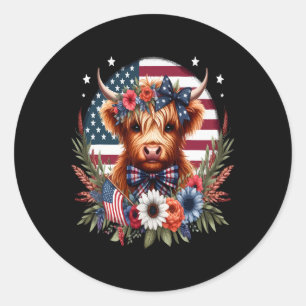 Cute Cow Florals 4th Of July Usa Flag Patriotic Co Classic Round Sticker