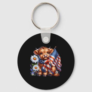 Cute Cow Florals 4th Of July Usa Flag Patriotic Co Key Ring