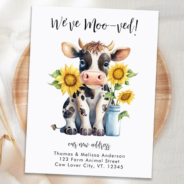 Cute Cow Funny We've Moo-ved New Address Moving Announcement Postcard (Creator Uploaded)