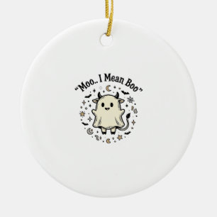 Cute Cow Ghost Halloween Moo Boo Vintage Design_1 Ceramic Ornament