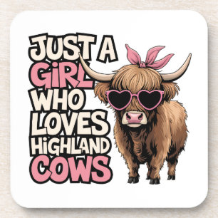 Cute Cow Gift Farm Life Just A Girl Highland Cows Coaster