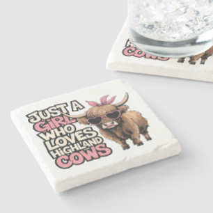 Cute Cow Gift Farm Life Just A Girl Highland Cows Stone Coaster
