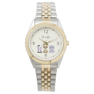 Cute cow giraffe hippo cartoon name woman's watch