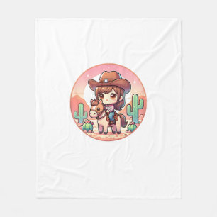 Cute Cow Girl Horse Riding Cowgirl Sunset Rider _2 Fleece Blanket