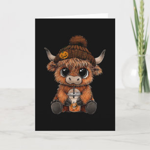 Cute Cow Hat Pumpkin Drink Coffee Lover Halloween Card