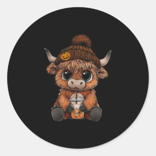 Cute Cow Hat Pumpkin Drink Coffee Lover Halloween  Classic Round Sticker