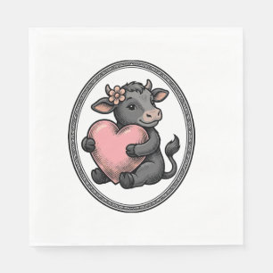 Cute Cow Heart Vintage Engraving Farm Shirt Napkin