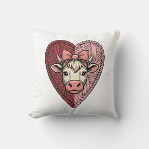 Cute Cow Heart Yarn Vintage Engraving Design_1 Cushion