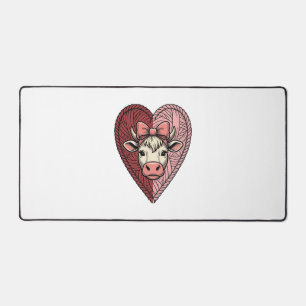 Cute Cow Heart Yarn Vintage Engraving Design_1 Desk Mat