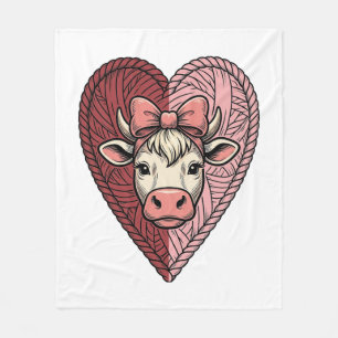 Cute Cow Heart Yarn Vintage Engraving Design_1 Fleece Blanket