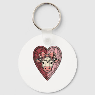 Cute Cow Heart Yarn Vintage Engraving Design_1 Key Ring