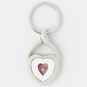 Cute Cow Heart Yarn Vintage Engraving Design_1 Key Ring