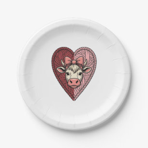Cute Cow Heart Yarn Vintage Engraving Design_1 Paper Plate