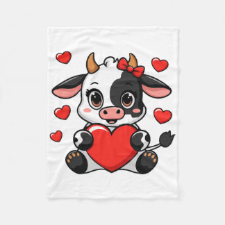 Cute Cow Holding Heart Happy Valentine's Day Kids Fleece Blanket