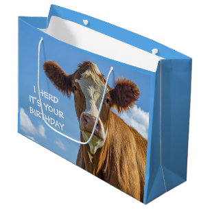 Cute Cow I Herd it's Your Birthday Large Gift Bag