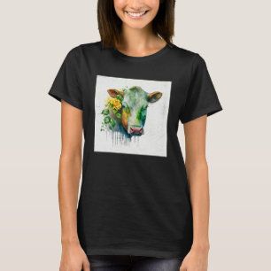 Cute Cow Illustration Flowers Laefy Green Women Me T-Shirt