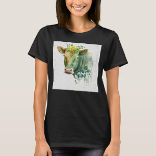 Cute Cow Illustration Flowers Laefy Green Women Me T-Shirt
