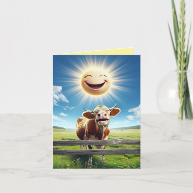 Cute Cow Illustration Mooo-chas Gracias Thank you Card (Front)