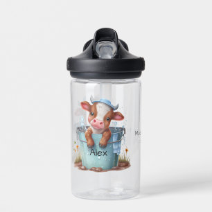Cute Cow in a Bucket 1st Grade Name Personalized  Water Bottle