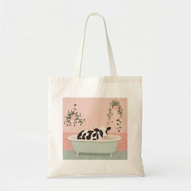 Cute Cow in Bath tub Tote Bag (Front)