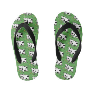 Cute cow in green field cartoon illustration kid's thongs
