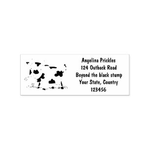 Cute cow in green field cartoon illustration  rubber stamp