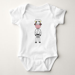 Cute cow in kung fu suit cartoon baby bodysuit