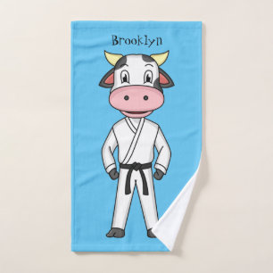 Cute cow in kung fu suit cartoon bath towel set