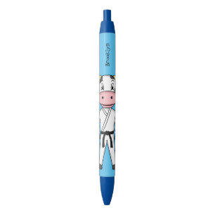 Cute cow in kung fu suit cartoon black ink pen