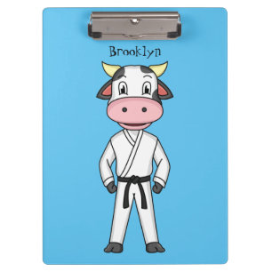Cute cow in kung fu suit cartoon clipboard