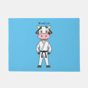 Cute cow in kung fu suit cartoon doormat