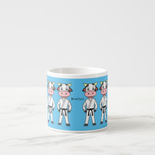 Cute cow in kung fu suit cartoon  espresso cup