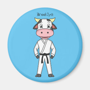 Cute cow in kung fu suit cartoon magnet