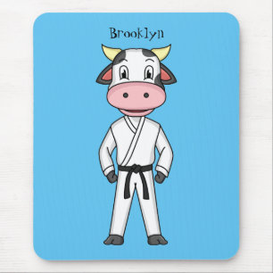 Cute cow in kung fu suit cartoon mouse pad