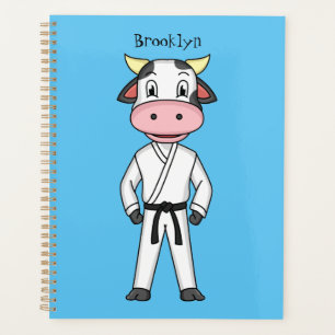 Cute cow in kung fu suit cartoon planner